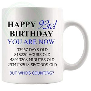 93rd Birthday Novelty Gift Mug Blue Lettering
