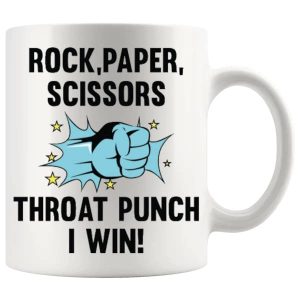 Rock Paper Scissors Throat Punch Mug rude funny ceramic office gift